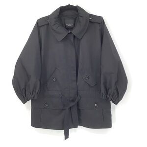 Talbots All Season Outerwear Full Zip Tie Waist Jacket Black 3/4 Sleeve Large